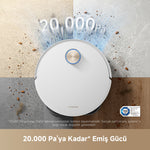 Görseli Galeri görüntüleyiciye yükleyin, 20.000 Pa'ya kadar güçlü emiş kapasitesiyle derinlemesine temizlik sağlayan Dreame robot süpürge.