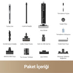 Görseli Galeri görüntüleyiciye yükleyin, Paket içeriği: Süpürge gövdesi, farklı temizlik başlıkları, şarj ünitesi ve aksesuarlar.