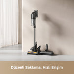 Görseli Galeri görüntüleyiciye yükleyin, Dreame R20 Ultra AquaCycle dikey saklama standı, düzenli görünüm ve hızlı erişim kolaylığı sağlar.