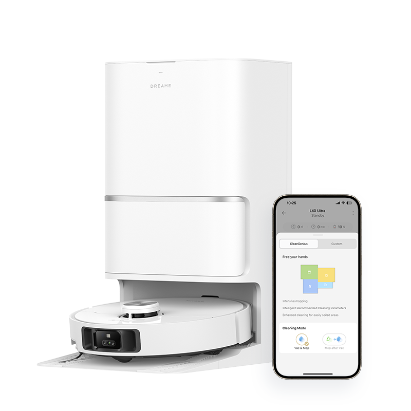 Robot süpürge Dreame L40 Ultra, akıllı temizlik istasyonu ve uygulama kontrolü ile gelişmiş temizlik çözümü.