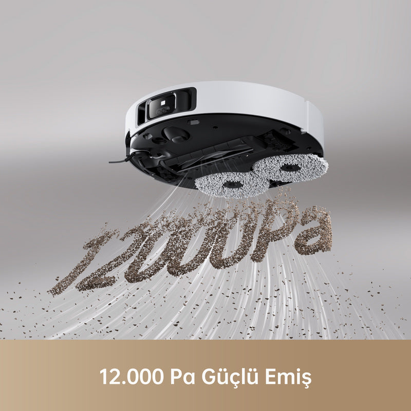 12.000 Pa güçlü emiş gücüyle zorlu kirleri bile kolayca temizleyen Dreame robot süpürge. Renk | Beyaz 