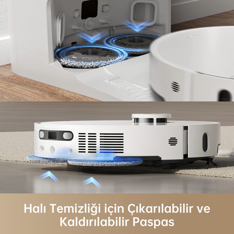 Halı temizliği için çıkarılabilir paspas özelliğiyle çok yüzeyli temizlik sunan Dreame süpürge. Renk | Beyaz 