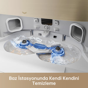 Baz istasyonunda kendi kendini temizleme fonksiyonuna sahip Dreame akıllı robot süpürge. Renk | Beyaz 