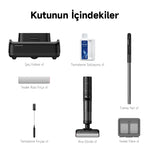 Görseli Galeri görüntüleyiciye yükleyin, Dreame H12 Pro FlexReach kutu içeriği: ana gövde, şarj standı, temizleme solüsyonu ve aksesuarlar.
