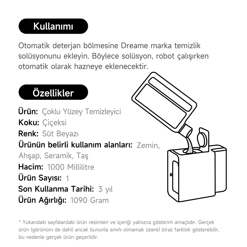 Dreame Temizlik Solüsyonu 1000 ml 1 Adet, Robot Süpürge / Islak ve Kuru Süpürge